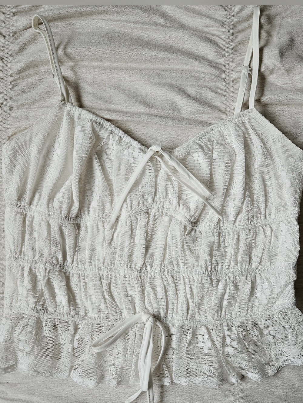 Le Lis White Lace Cami Top with Ruffle Trim
